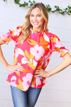 Load image into Gallery viewer, Strawberry Flat Floral Frill Bubble Sleeve Top S-3X