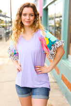 Load image into Gallery viewer, Adorable Lavender Abstract &amp; Animal Print Ruffle Sleeve Top