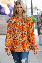 Load image into Gallery viewer, All The Joy Burnt Orange Watercolor Floral Frill Neck Top S-3X