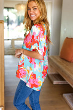 Load image into Gallery viewer, Aqua &amp; Coral Floral V Neck Woven Top S-3X