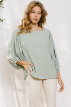 Load image into Gallery viewer, Sage Puff Sleeves Woven Blouse