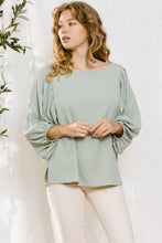Load image into Gallery viewer, Sage Puff Sleeves Woven Blouse