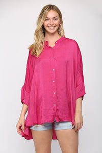 Washed Satin Button Down Loose Fit Top S-3x