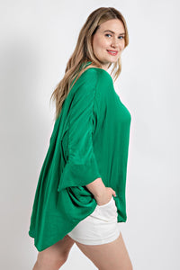 Washed Satin Button Down Loose Fit Top S-3x