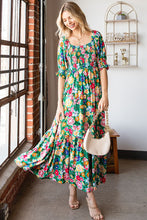 Load image into Gallery viewer, FLORAL PRINT SMOCKED BABYDOLL MAXI DRESS- Curvy