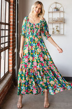 Load image into Gallery viewer, FLORAL PRINT SMOCKED BABYDOLL MAXI DRESS- Curvy