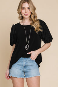 Plus Size Solid Casual Top With Contrast Sleeves