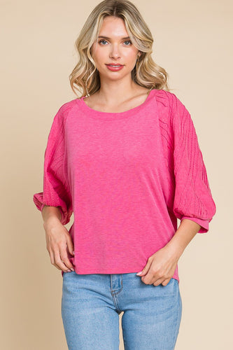 Plus Size Solid Top with Detail Sleeves