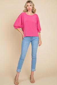 Plus Size Solid Top with Detail Sleeves