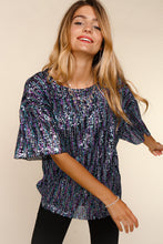 Load image into Gallery viewer, PLUS SHORT SLEEVE MULTI COLOR SHINY SEQUINS TOP