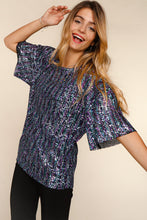 Load image into Gallery viewer, PLUS SHORT SLEEVE MULTI COLOR SHINY SEQUINS TOP