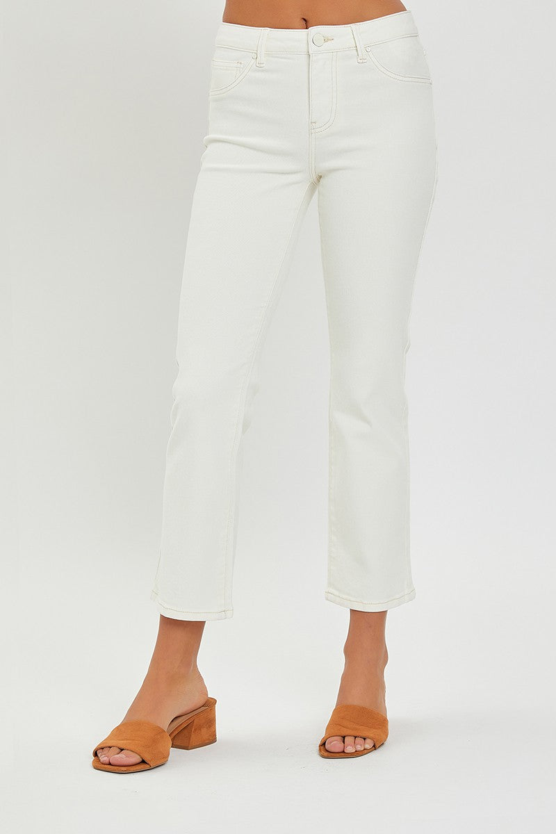 PLUS SIZE MID RISE STRAIGHT CROP ANKLE PANTS IN CREAM