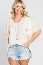 Load image into Gallery viewer, RIB V-NECK LAYERED RUFFLE SLEEVE TOP