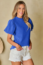 Load image into Gallery viewer, Solid Textured Puff Sleeve Mock Neck Top