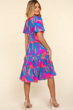Load image into Gallery viewer, V NECK FLUTTER SLEEVE GEOMETRIC MIDI DRESS S-3X