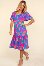 Load image into Gallery viewer, V NECK FLUTTER SLEEVE GEOMETRIC MIDI DRESS S-3X