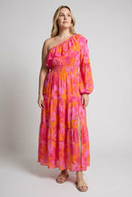 Load image into Gallery viewer, Pink/Orange One Shoulder Ruffle Maxi Dress