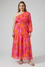 Load image into Gallery viewer, Pink/Orange One Shoulder Ruffle Maxi Dress