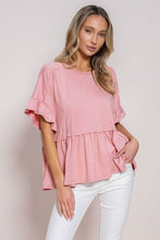 Load image into Gallery viewer, Pink Plus Flutter Sleeve Peplum Top Relaxed Fit