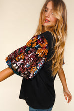 Load image into Gallery viewer, SOLID KNIT MULTI COLOR SEQUINS BUBBLE SLEEVE TOP S-3X
