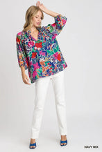 Load image into Gallery viewer, Navy Floral Metallic Top