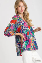 Load image into Gallery viewer, Navy Floral Metallic Top