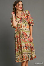 Load image into Gallery viewer, Fall Green Mix Midi Dress