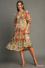 Load image into Gallery viewer, Fall Green Mix Midi Dress