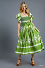 Load image into Gallery viewer, Santorini Breeze Green Smocked Midi Dress