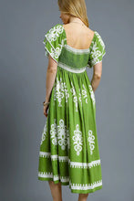 Load image into Gallery viewer, Santorini Breeze Green Smocked Midi Dress