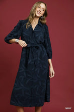 Load image into Gallery viewer, Navy Midi Dress with Tie Waist