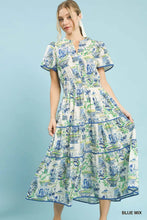 Load image into Gallery viewer, Blue Printed Midi Dress