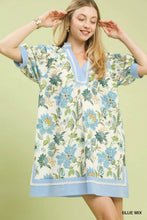 Load image into Gallery viewer, Blue Floral Print Tunic Dress