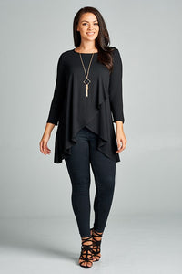Solid Tunic with Layered Overlap- Curvy