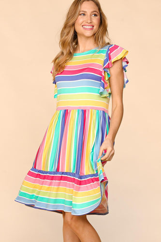 PLUS RAINBOW BABYDOLL WITH SIDE POCKETS KNIT DRESS