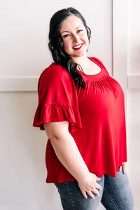 Red Square Neck Top- Curvy
