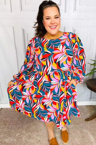 Teal Abstract Dress- Curvy