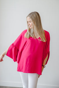 SOLID V-NECK BATWING LOOSE FIT TOP S-3X