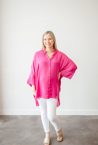 Washed Satin Button Down Loose Fit Top S-3x