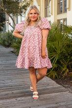Load image into Gallery viewer, BOTANICAL BLUSH PINK FLORAL PUFF DRESS S-3X