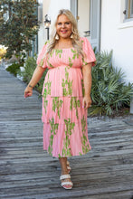 Load image into Gallery viewer, THE NINA FLORAL PINK PUFF SLEEVE MIDI DRESS S-3X