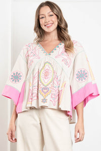 Kimono Sleeve Embroidered Top