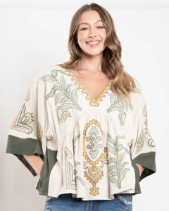 Kimono Sleeve Embroidered Top