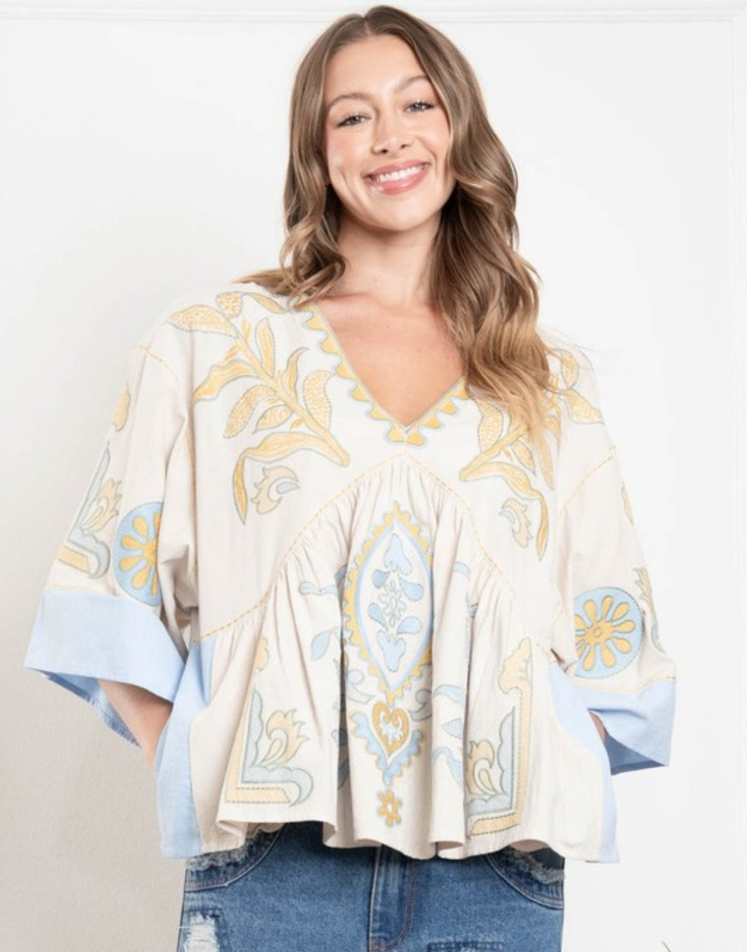 Kimono Sleeve Embroidered Top