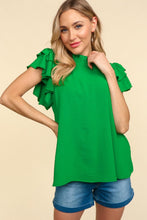 Load image into Gallery viewer, MOCK NECK RUFFLE SLEEVE SOLID WOVEN BLOUSE S-3X