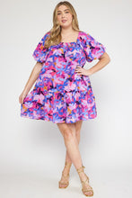 Load image into Gallery viewer, Purple Floral Puff Sleeve Dress