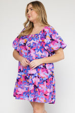 Load image into Gallery viewer, Purple Floral Puff Sleeve Dress
