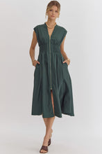 Load image into Gallery viewer, Hunter Green V-Neck Midi Dress with Front Zipper- S-3X