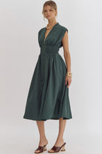 Load image into Gallery viewer, Hunter Green V-Neck Midi Dress with Front Zipper- S-3X