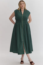 Load image into Gallery viewer, Hunter Green V-Neck Midi Dress with Front Zipper- S-3X